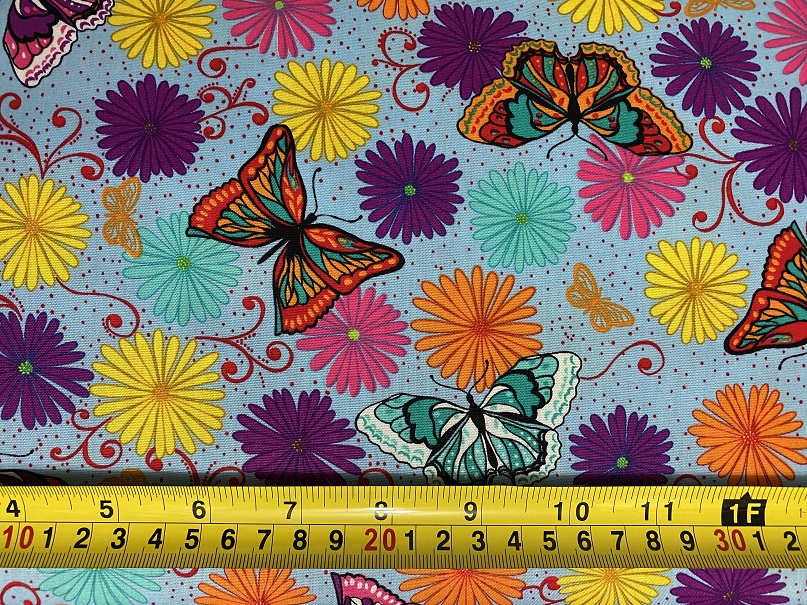 Butterflies Butterfly with Bright Flowers on Sky Blue Background - Click Image to Close